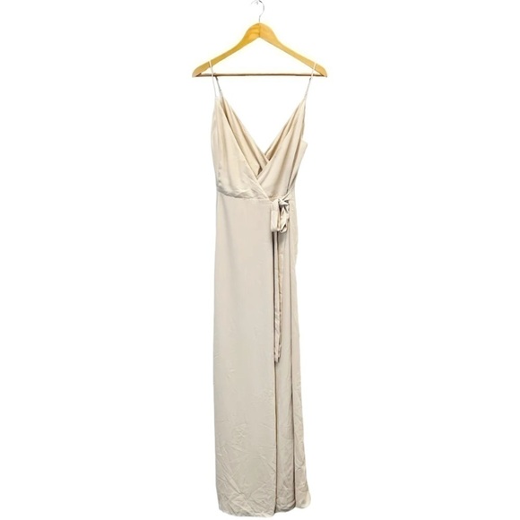 WAYF The Angelina Slit Wrap Gown in tan - Picture 3 of 14